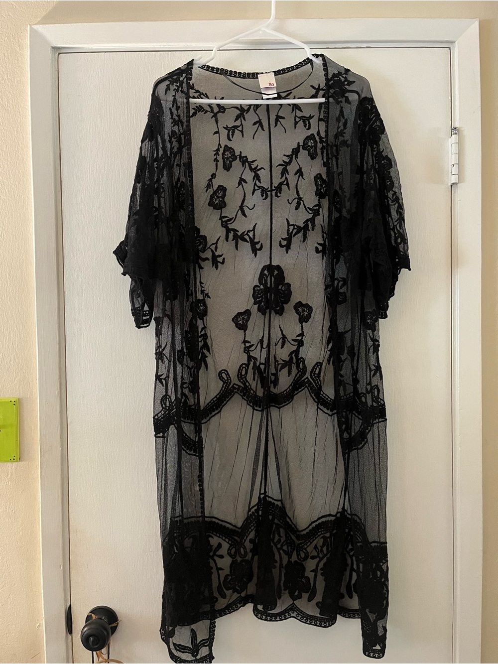 Sheer Black Embroidered Lace Kimono 🥀